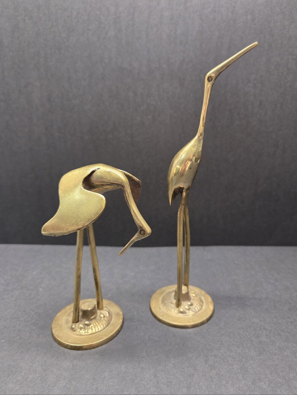Brass Cranes Set Of Two - Mid Century Made In Korea 8" & 5"